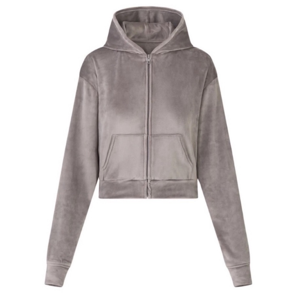 SKIMS Velour Zip Up Hoodie - Gunmetal XXS